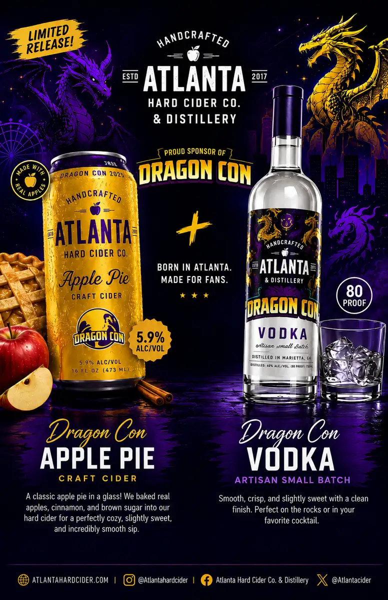 Official Craft Cocktail Menu for DragonCon. Get it at Red Phone Booth Amalfi, 27 Peachtree, Peachtree Sporting Club, and American Dive.